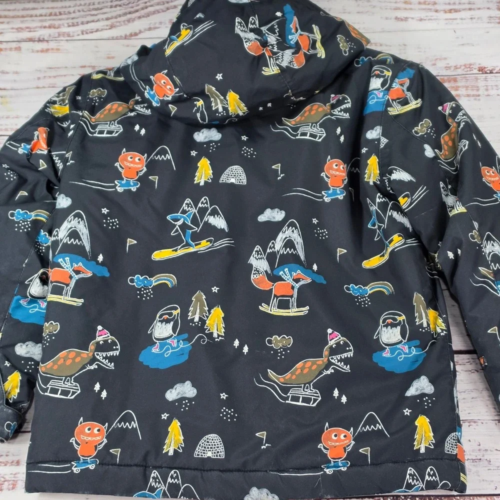 Quiksilver Snow Jacket Kids Size 6-7 Black Good DryFlight 10K Grow System Print